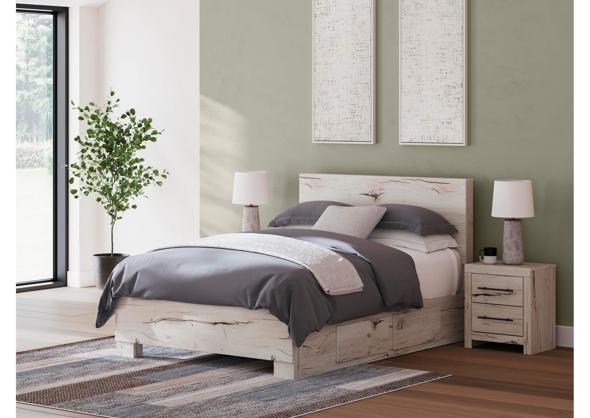 Lawroy Queen Panel Bed with Mirrored Dresser and Nightstand