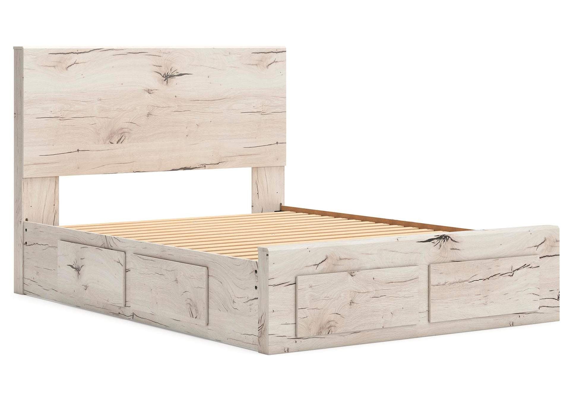 Lawroy Queen Panel Storage Bed, Dresser and Mirror angled view