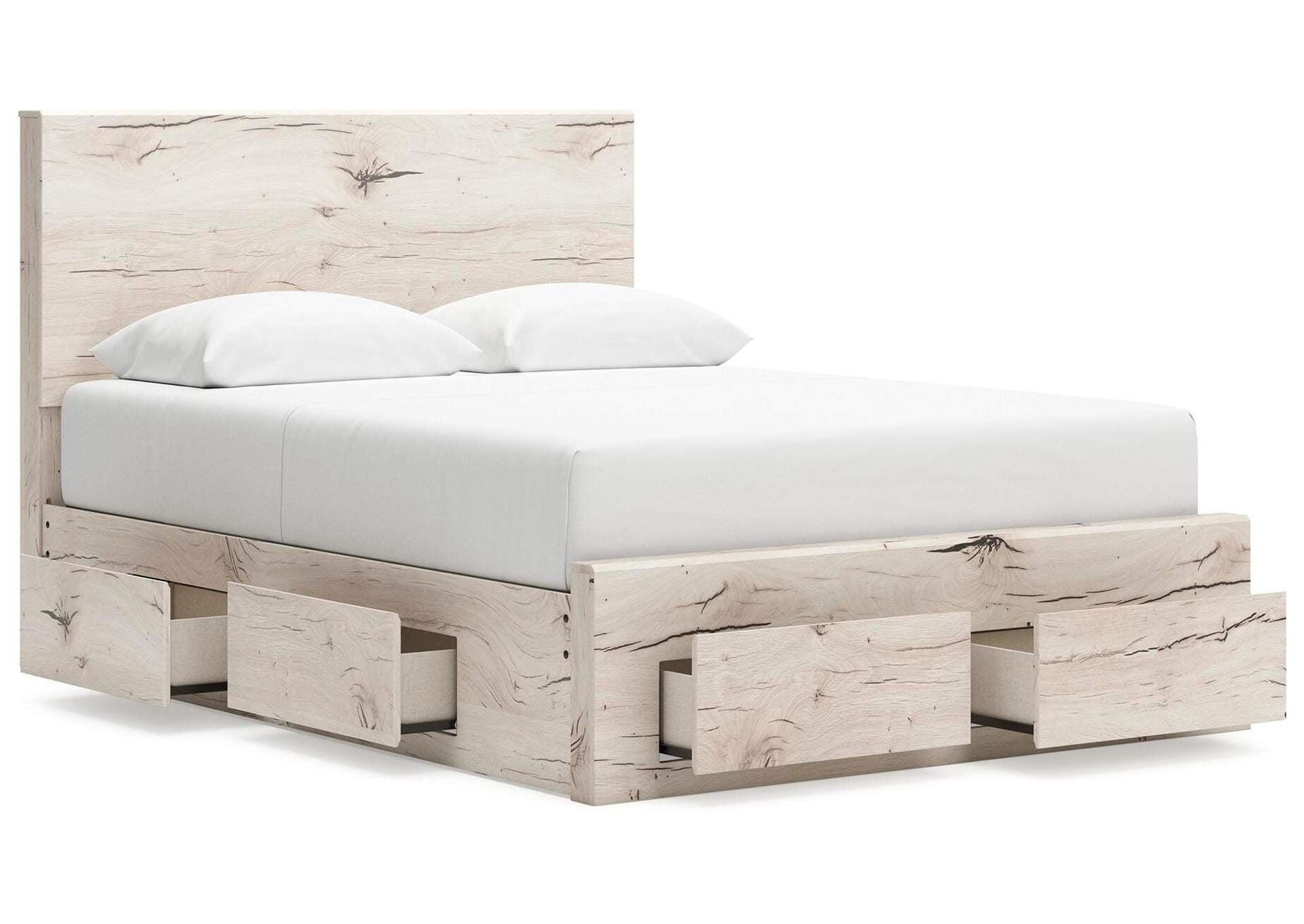Lawroy Queen Panel Storage Bed, Dresser and Mirror angled view