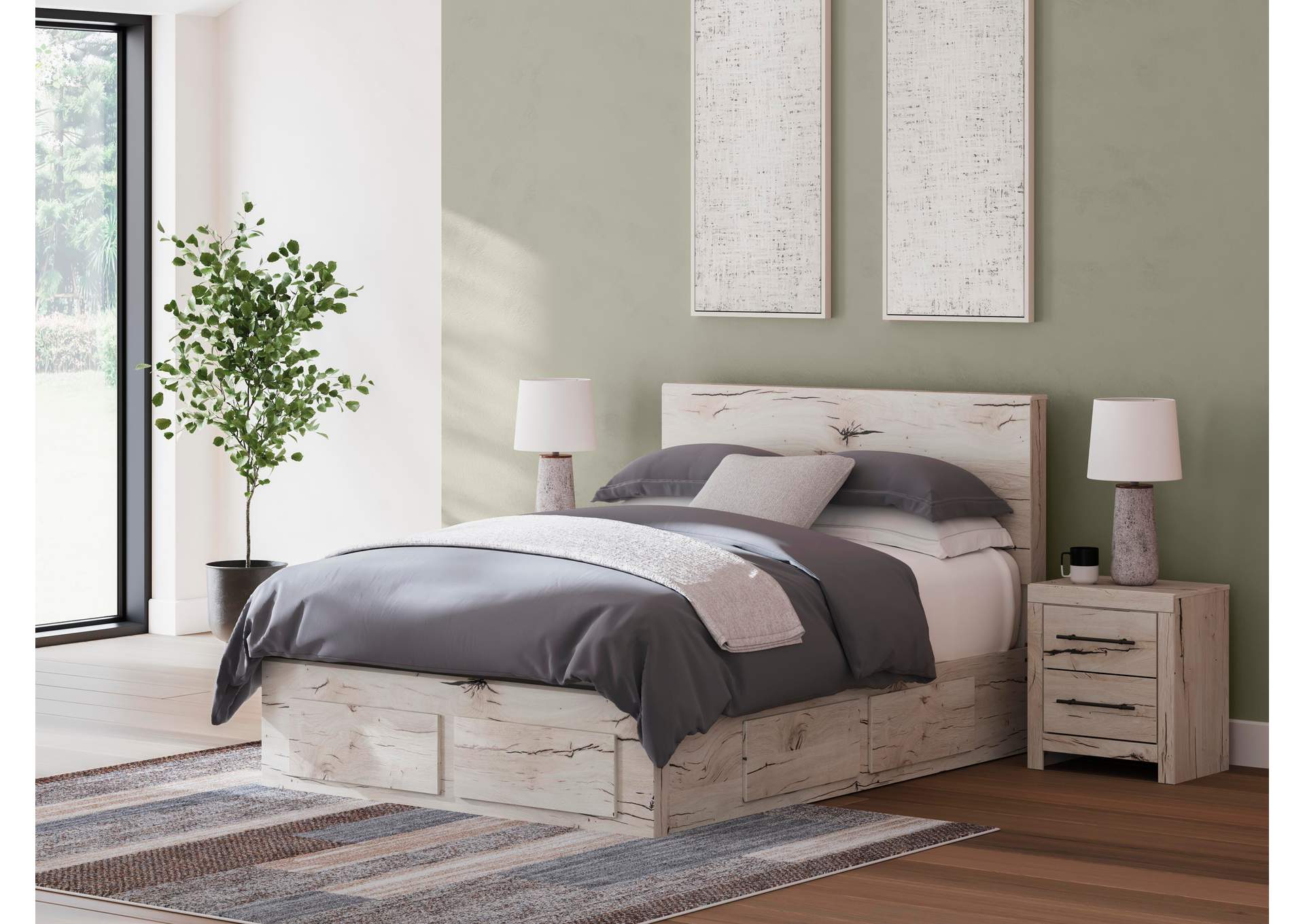 Lawroy Queen Panel Storage Bed with Mirrored Dresser, Chest and Nightstand