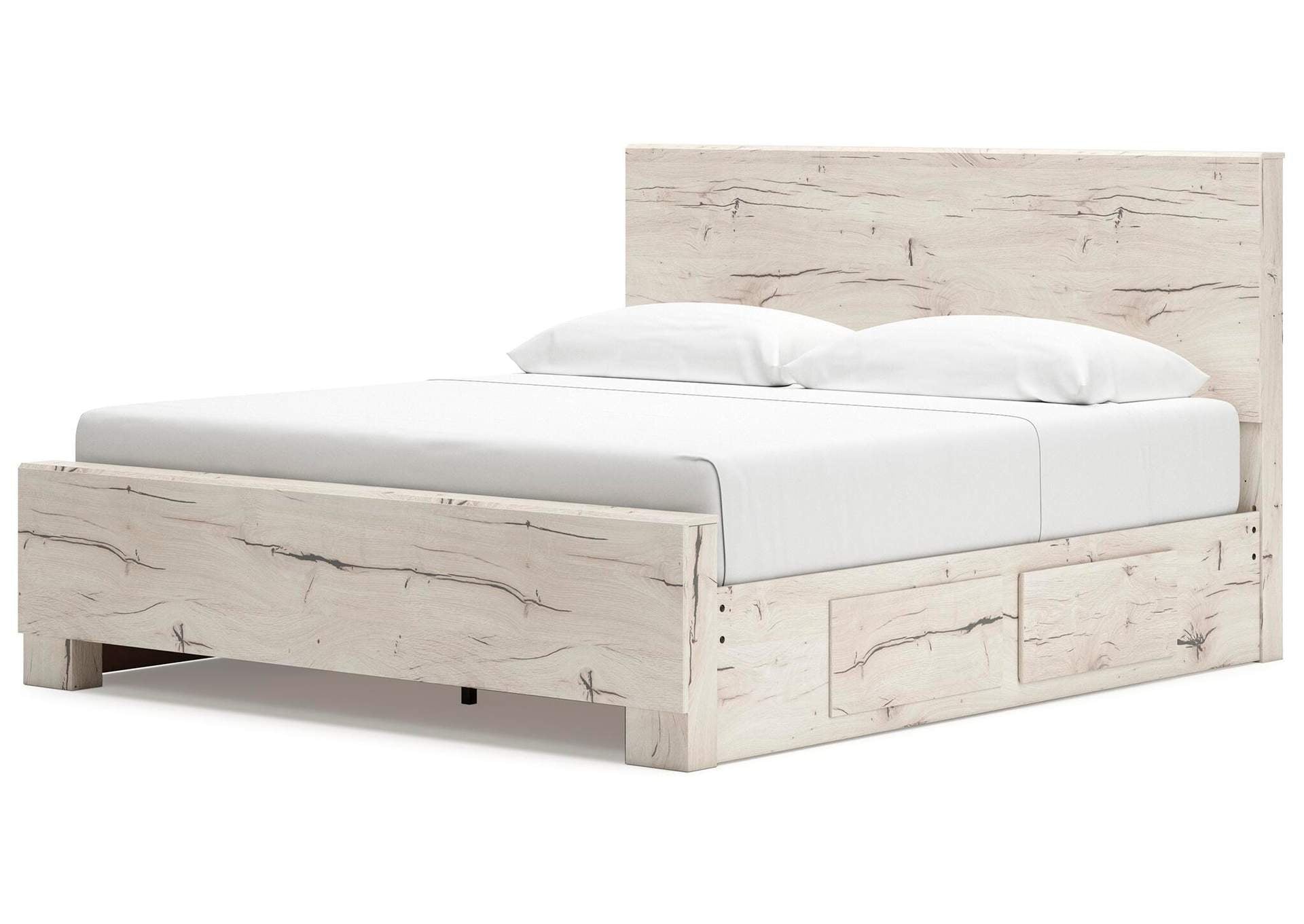 Lawroy King Panel Bed with Storage, Dresser and Mirror angled view
