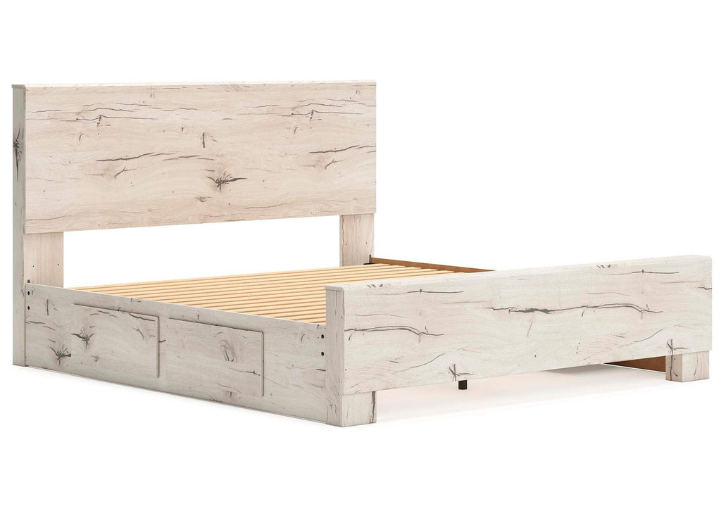 Lawroy King Panel Bed with Storage, Dresser and Mirror angled view