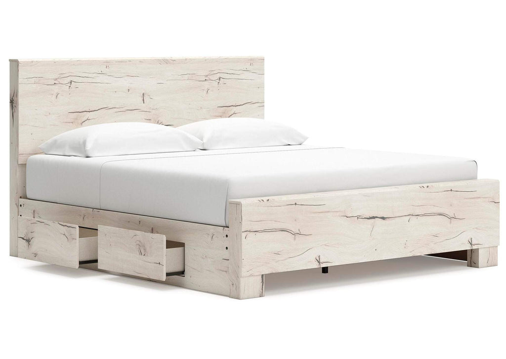Lawroy King Panel Bed with Storage, Dresser and Mirror angled view