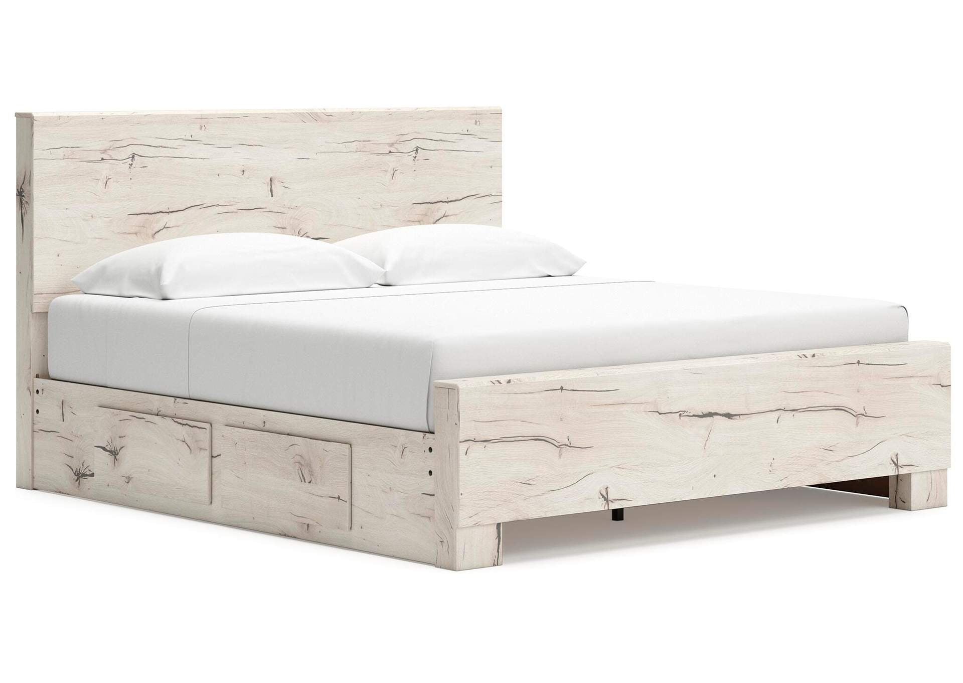 Lawroy King Panel Bed with Mirrored Dresser and Chest angled view