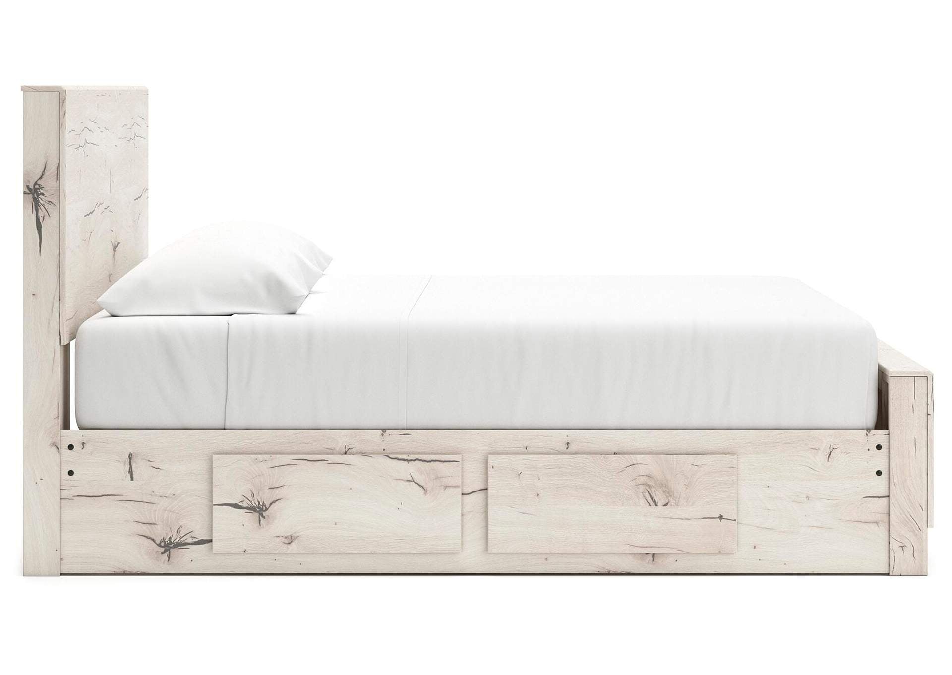 Lawroy King Panel Bed with Storage, Dresser and Mirror side view
