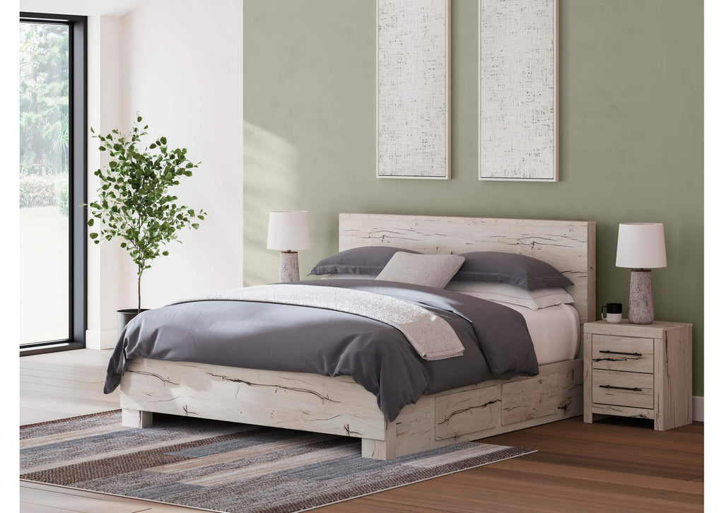 Lawroy King Panel Bed with Mirrored Dresser and Chest