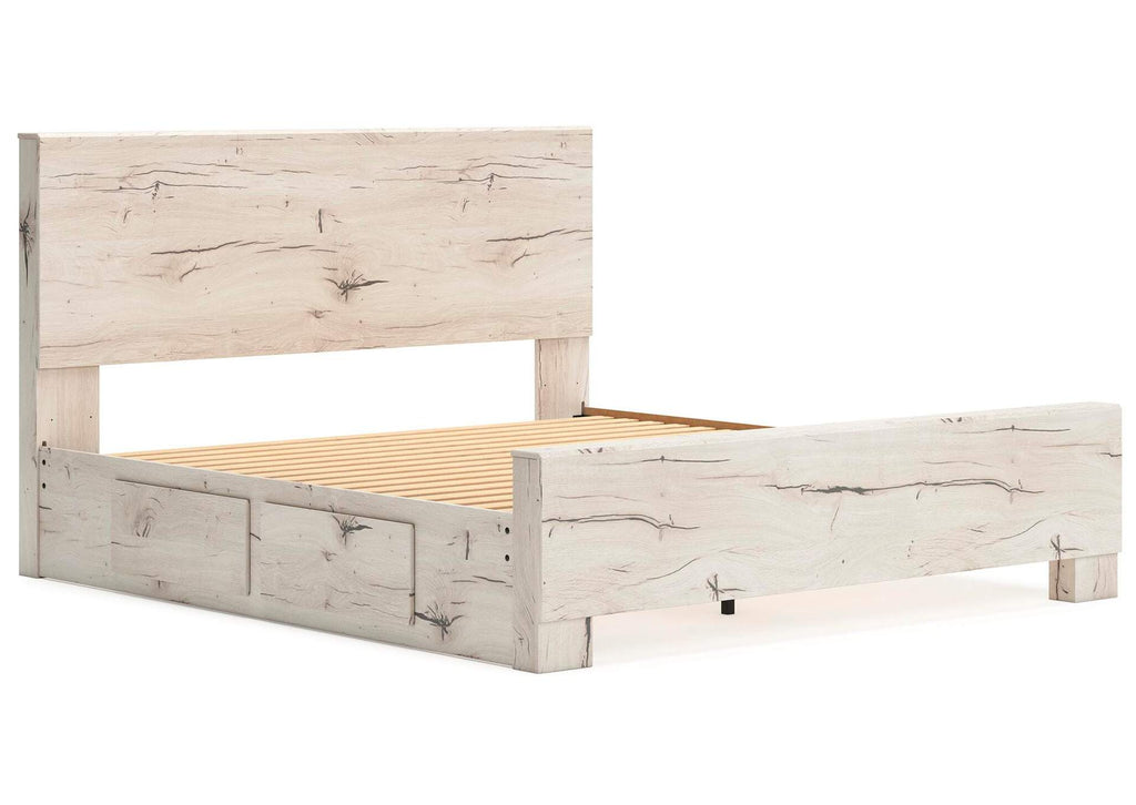 Lawroy King Panel Bed with Storage, Dresser and Mirror angled view