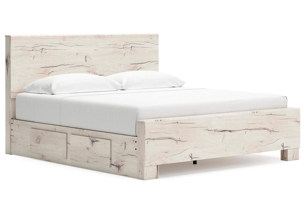 Lawroy King Panel Bed with Storage, Dresser and Mirror angled view