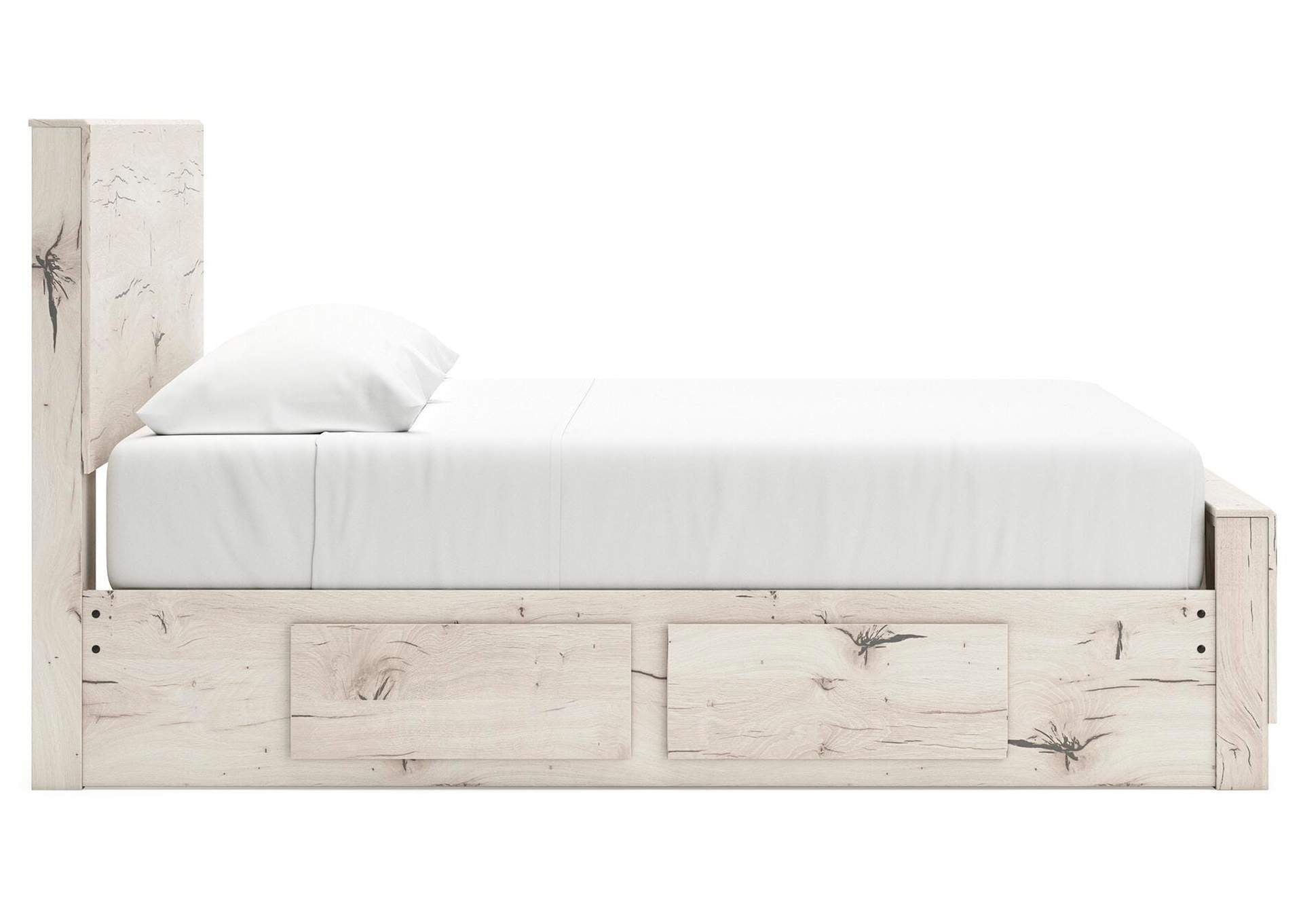 Lawroy King Panel Bed with Storage, Dresser and Mirror side view
