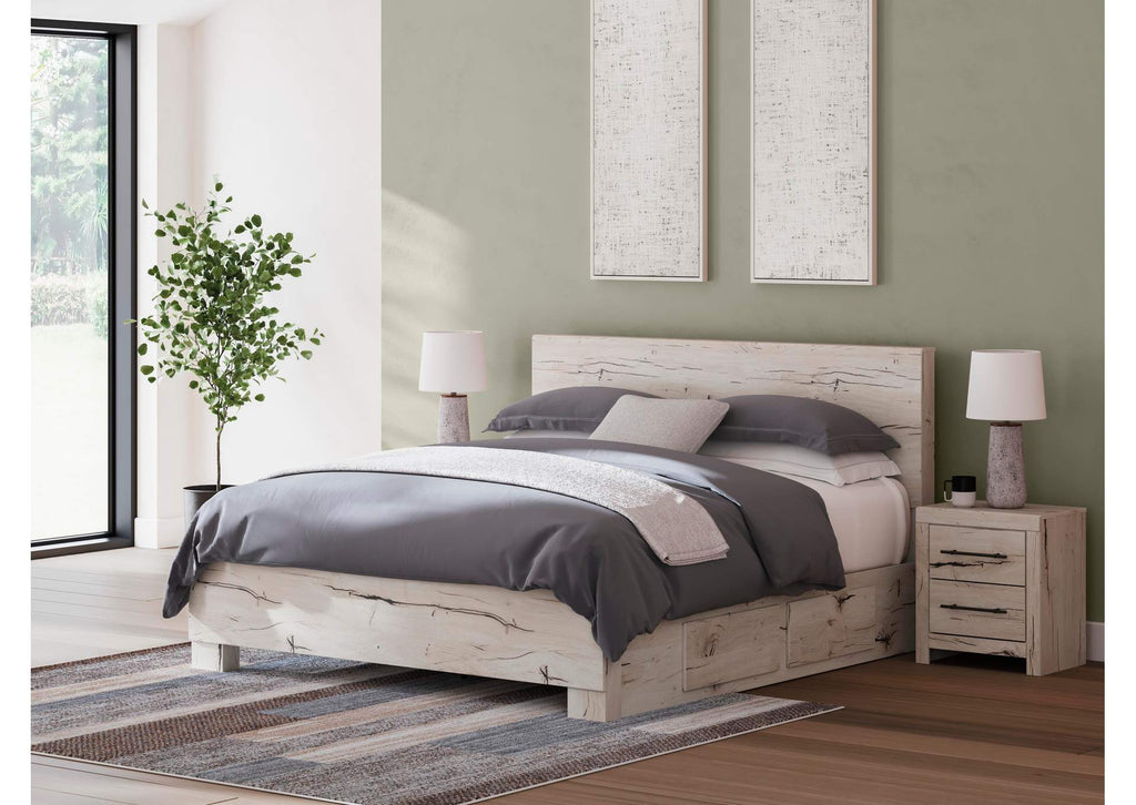 Lawroy King Panel Bed with Mirrored Dresser and Nightstand