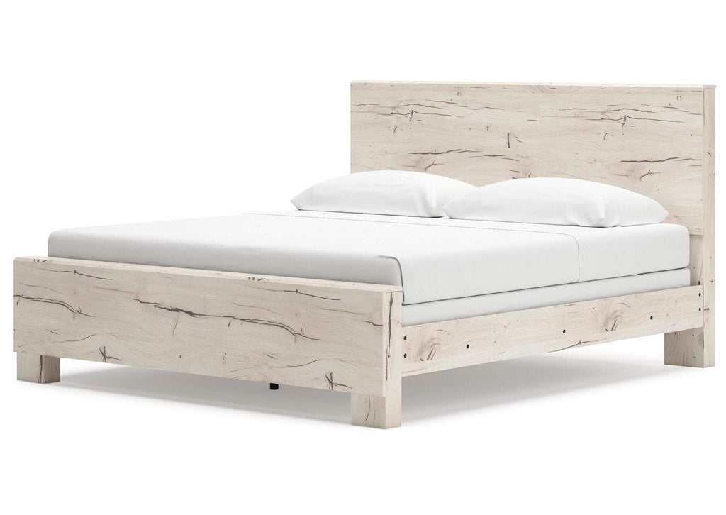 Lawroy King Panel Bed with Mirrored Dresser and Chest angled view
