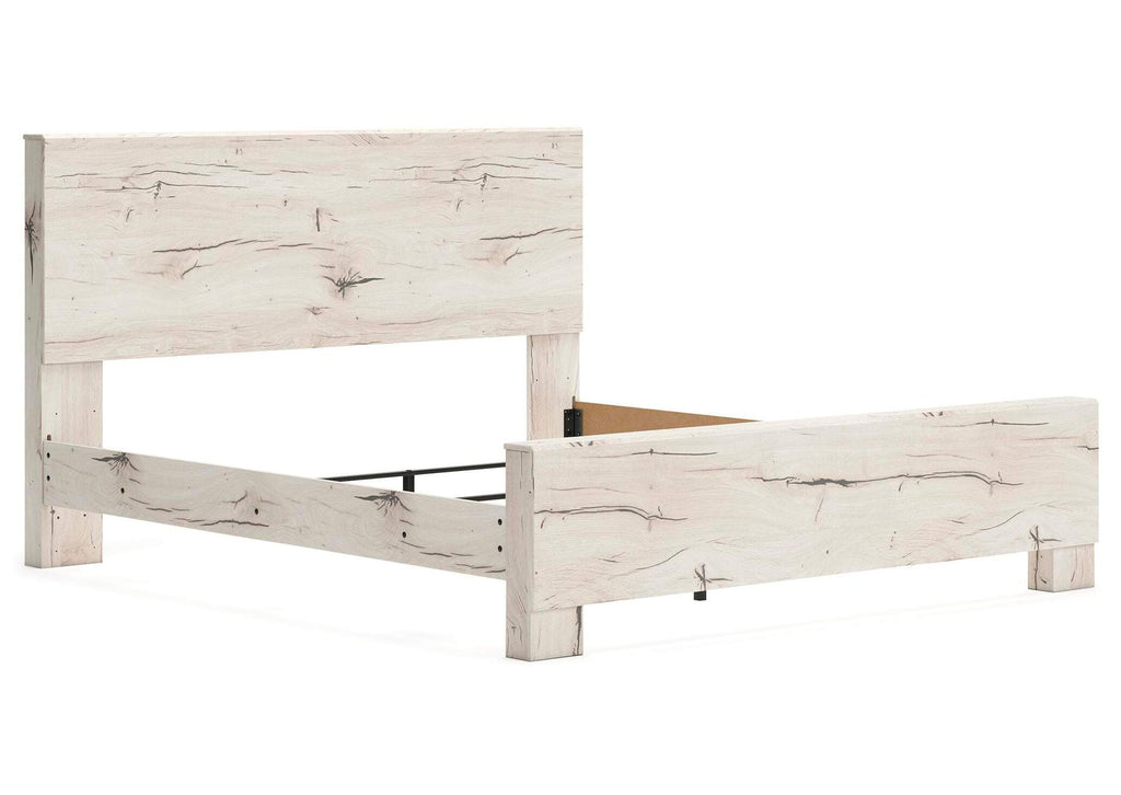 Lawroy King Panel Bed with Mirrored Dresser, Chest and Nightstand angled view