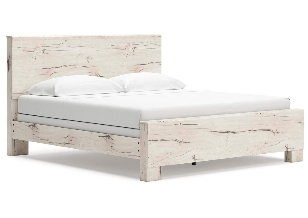 Lawroy King Panel Bed, Dresser, Mirror, Chest and Nightstand angled view
