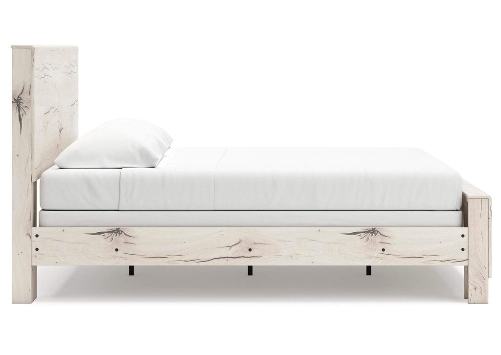 Lawroy King Panel Bed with Mirrored Dresser, Chest and Nightstand side view