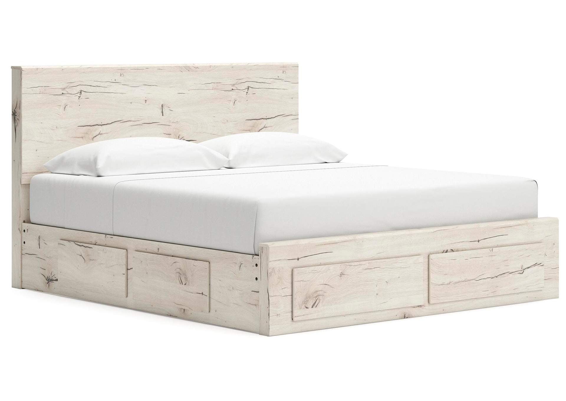 Lawroy King Panel Storage Bed with Mirrored Dresser angled view