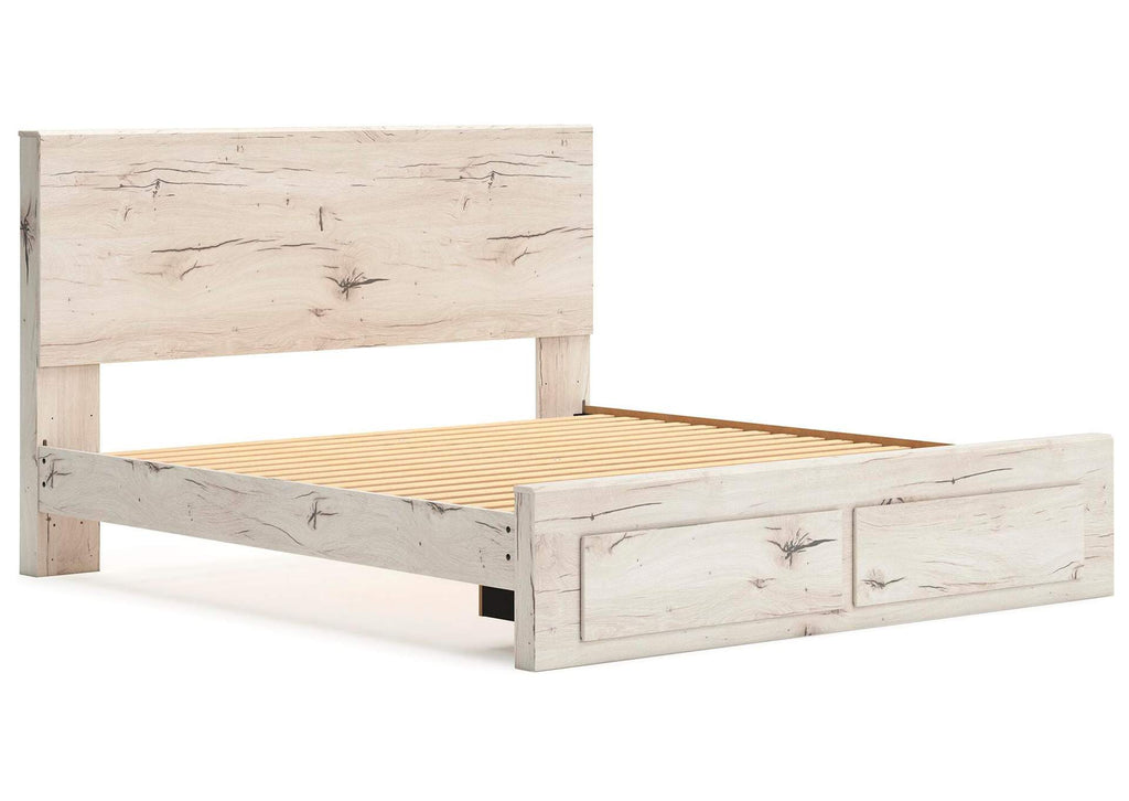 Lawroy King Panel Storage Bed with Mirrored Dresser angled view