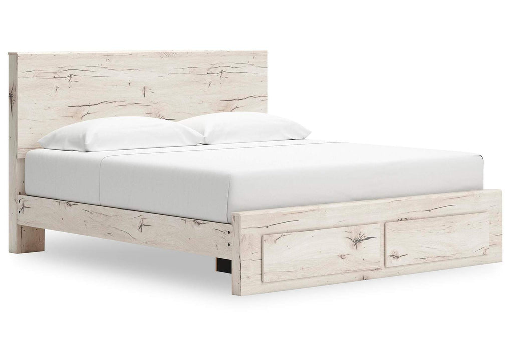 Lawroy King Panel Storage Bed with Mirrored Dresser and Chest angled view