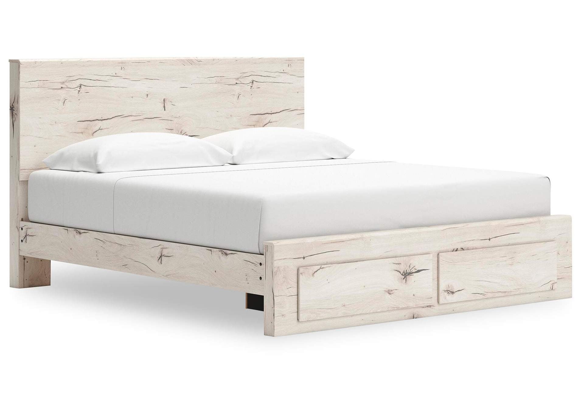 Lawroy King Panel Storage Bed with Mirrored Dresser and Nightstand angled view