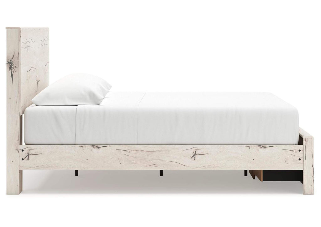 Lawroy King Panel Storage Bed with Mirrored Dresser and Nightstand side view