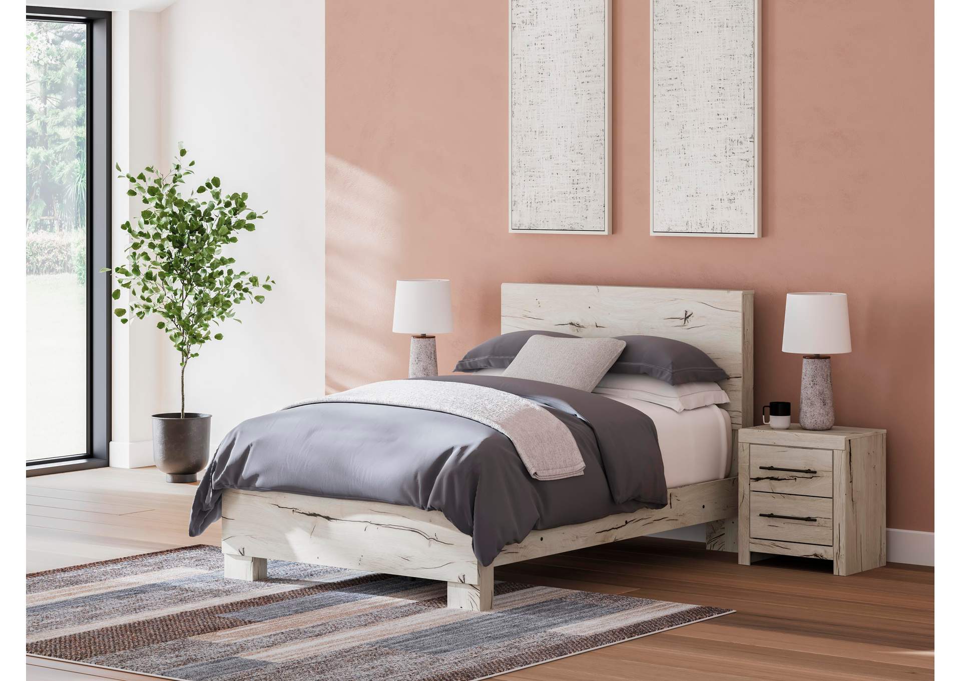 Lawroy Full Panel Bed with Mirrored Dresser and Nightstand