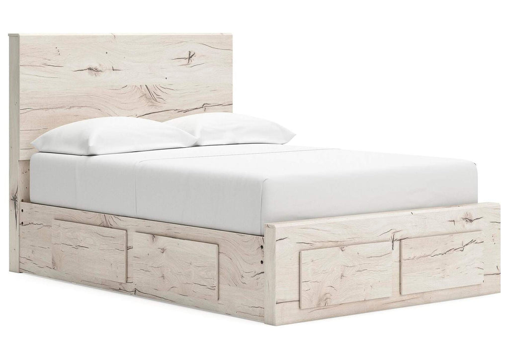 Lawroy Full Panel Storage Bed with Mirrored Dresser and Nightstand angled view