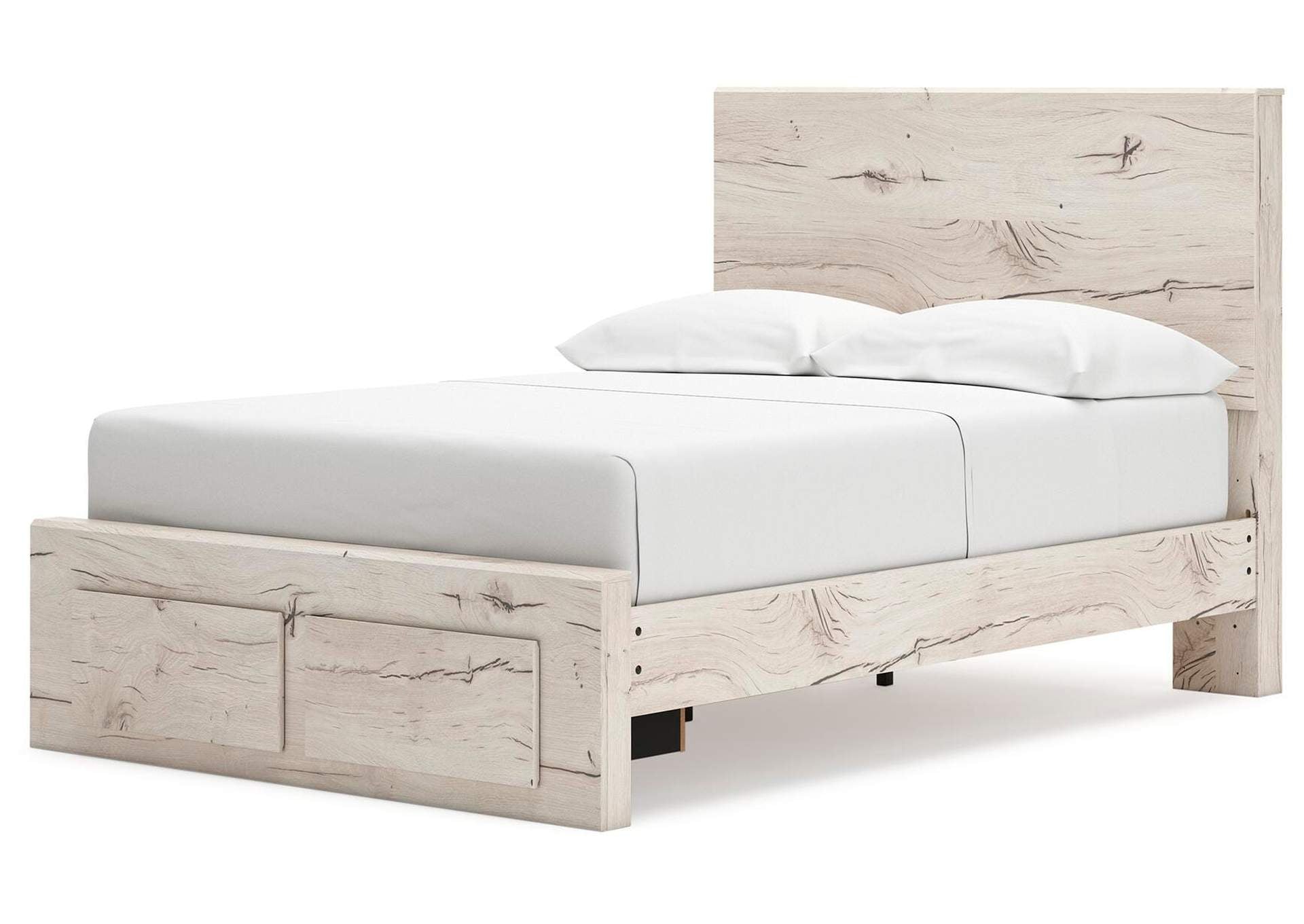 Lawroy Full Panel Storage Bed with Mirrored Dresser and Nightstand angled view