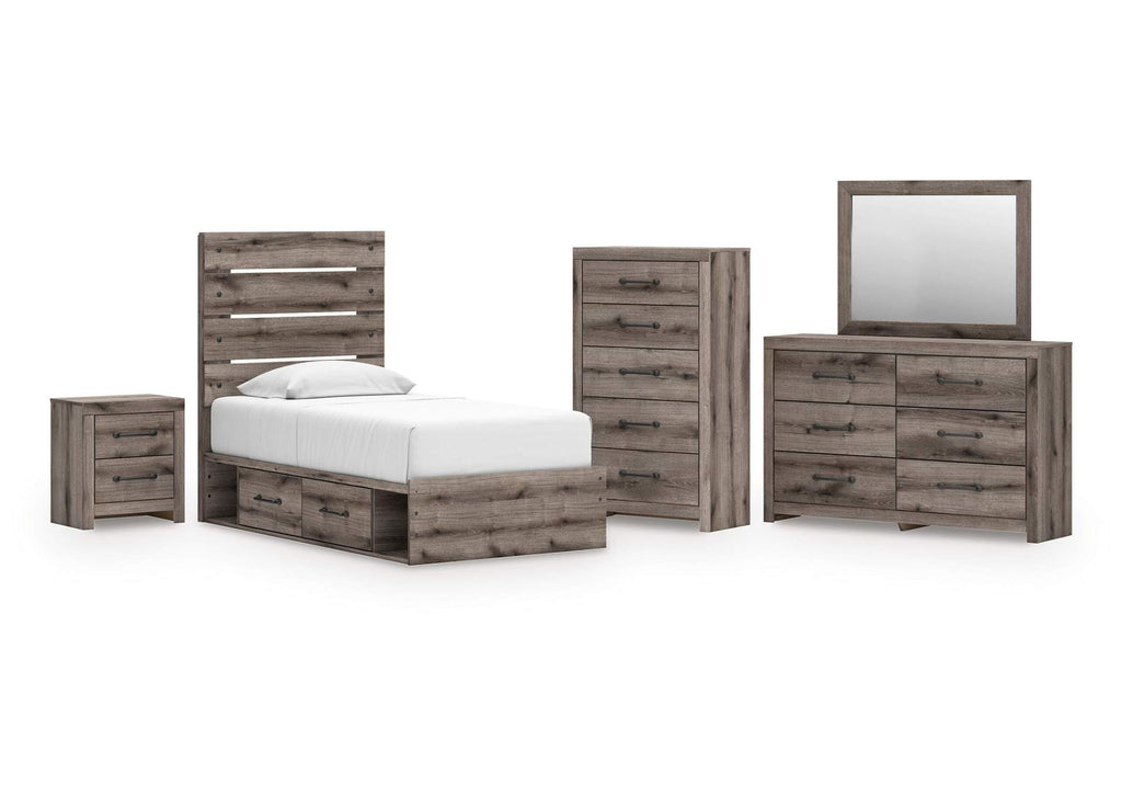 Urbanoore Twin Panel Bed with Storage, Dresser, Mirror, Chest and Nightstand