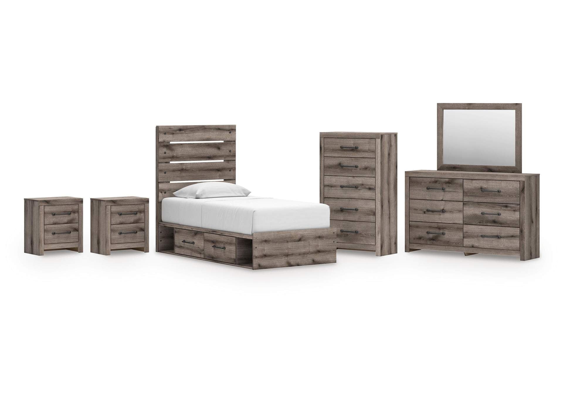 Urbanoore Twin Panel Bed with Storage, Dresser, Mirror, Chest and 2 Nightstands