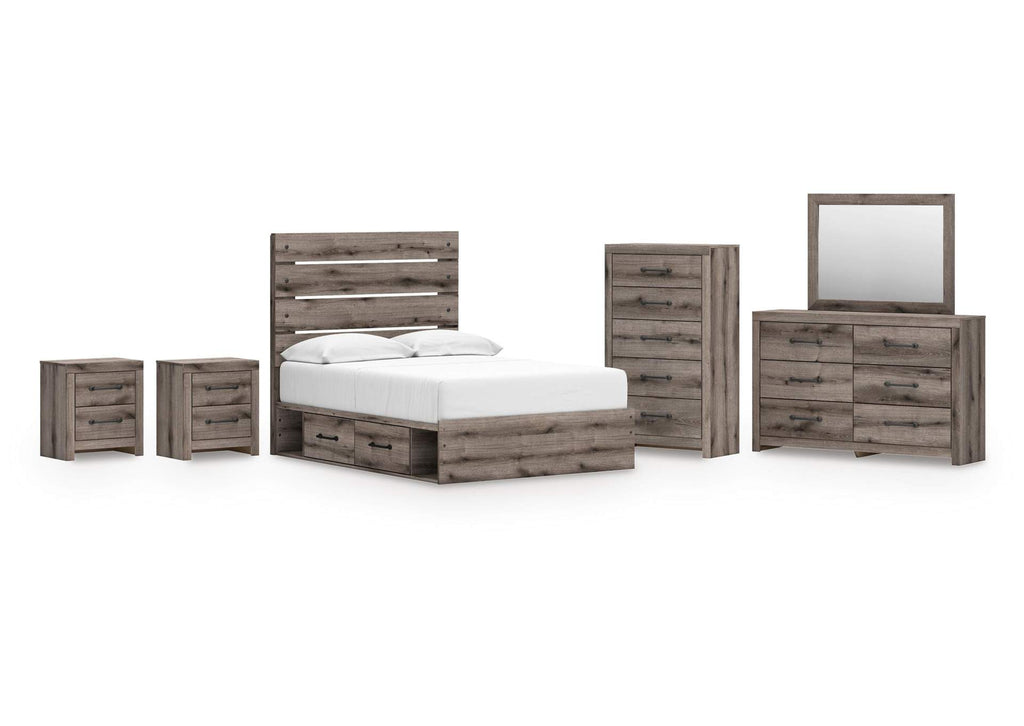 Urbanoore Full Panel Bed with Storage, Dresser, Mirror, Chest and 2 Nightstands