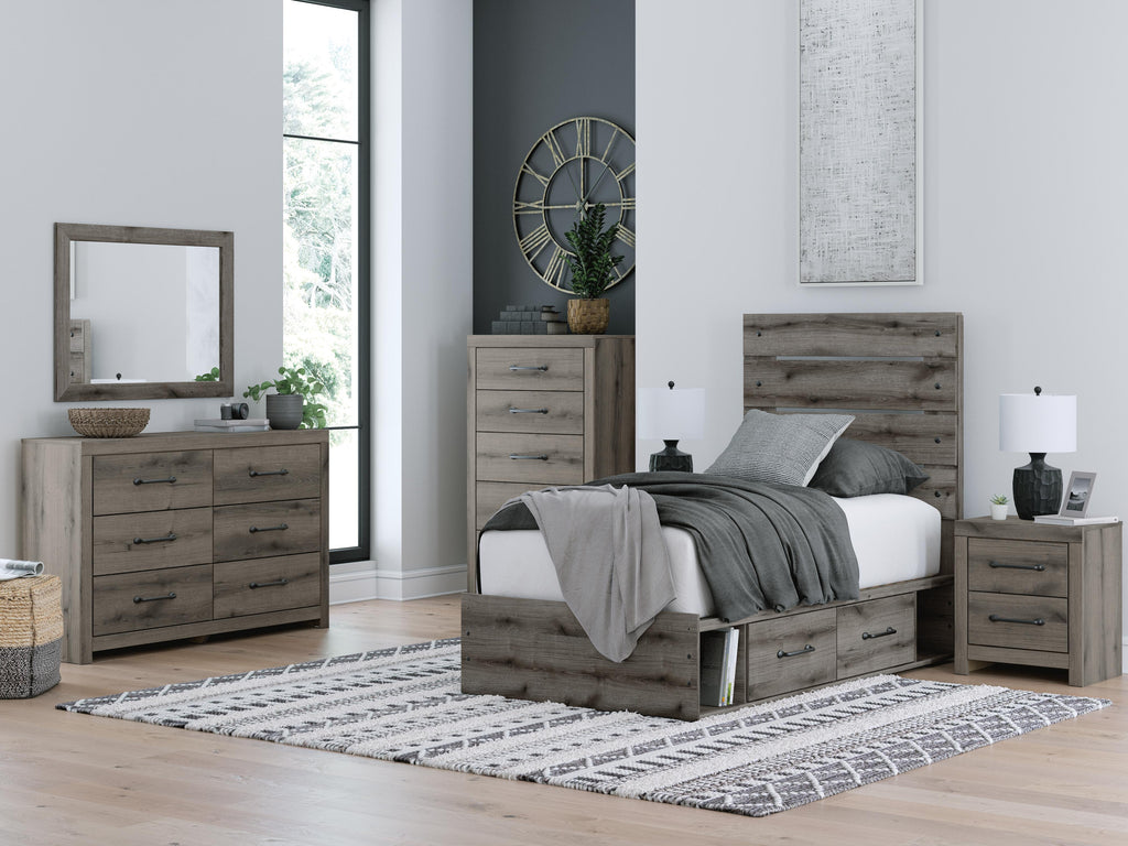 Graystorm Twin Panel Bed with Storage in Brown Gray, alternate view 12