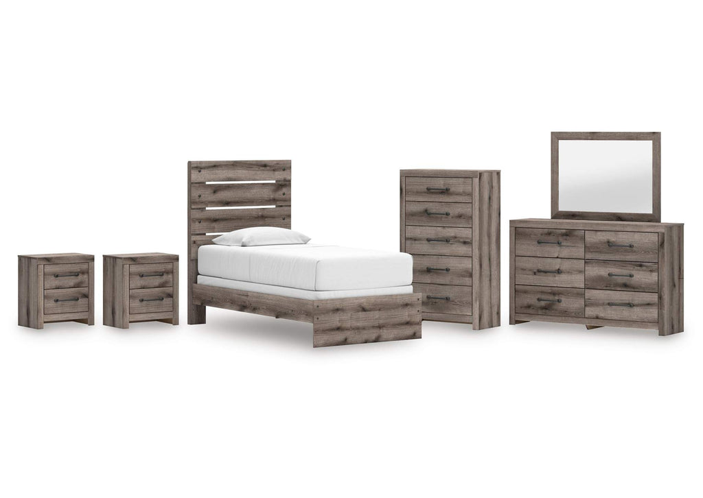 Urbanoore Twin Panel Bed, Dresser, Mirror, Chest and 2 Nightstands