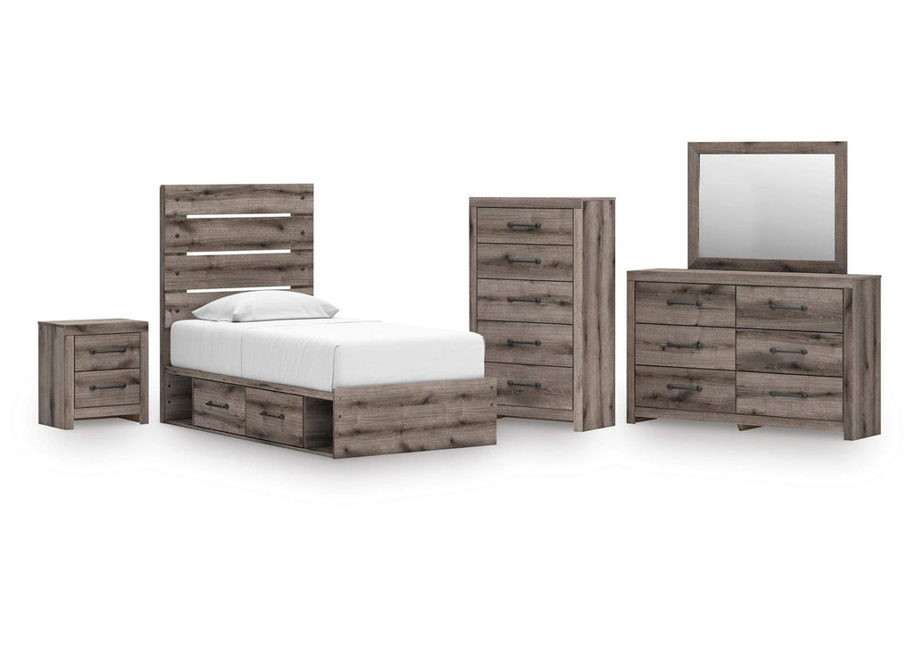Urbanoore Twin Panel Storage Bed, Dresser, Mirror, Chest and Nightstand