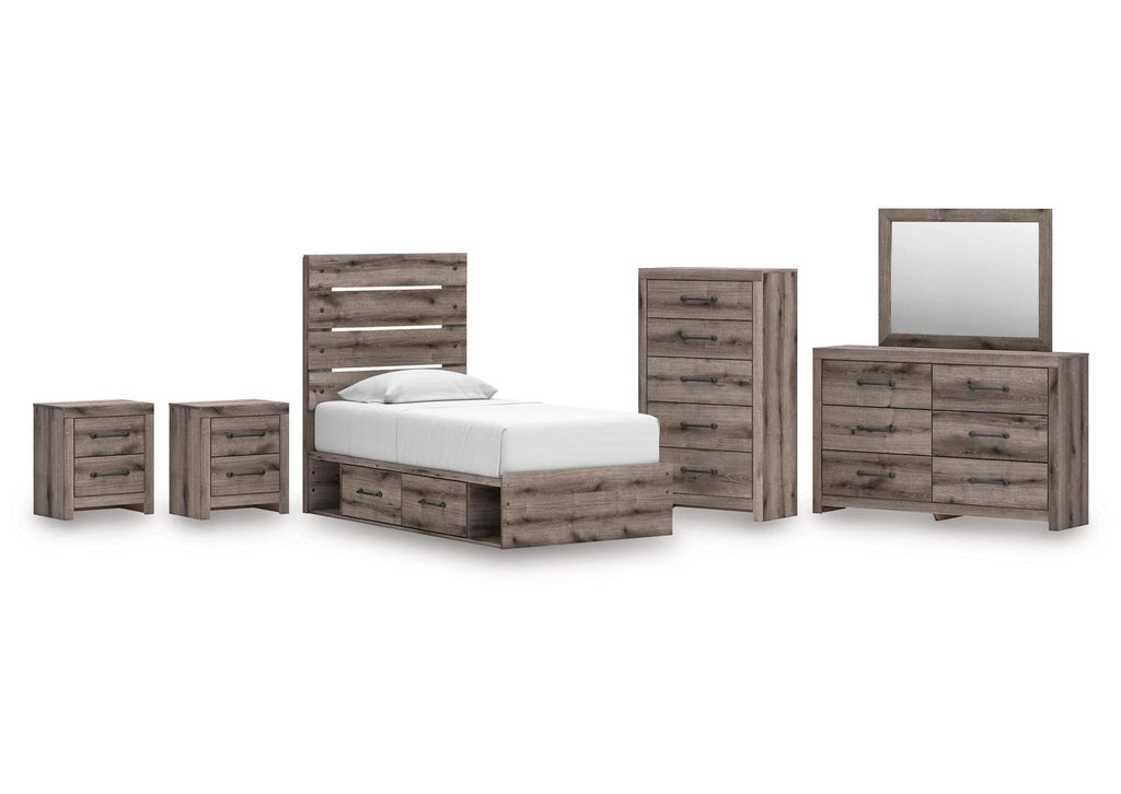 Urbanoore Twin Panel Storage Bed, Dresser, Mirror, Chest and 2 Nightstands