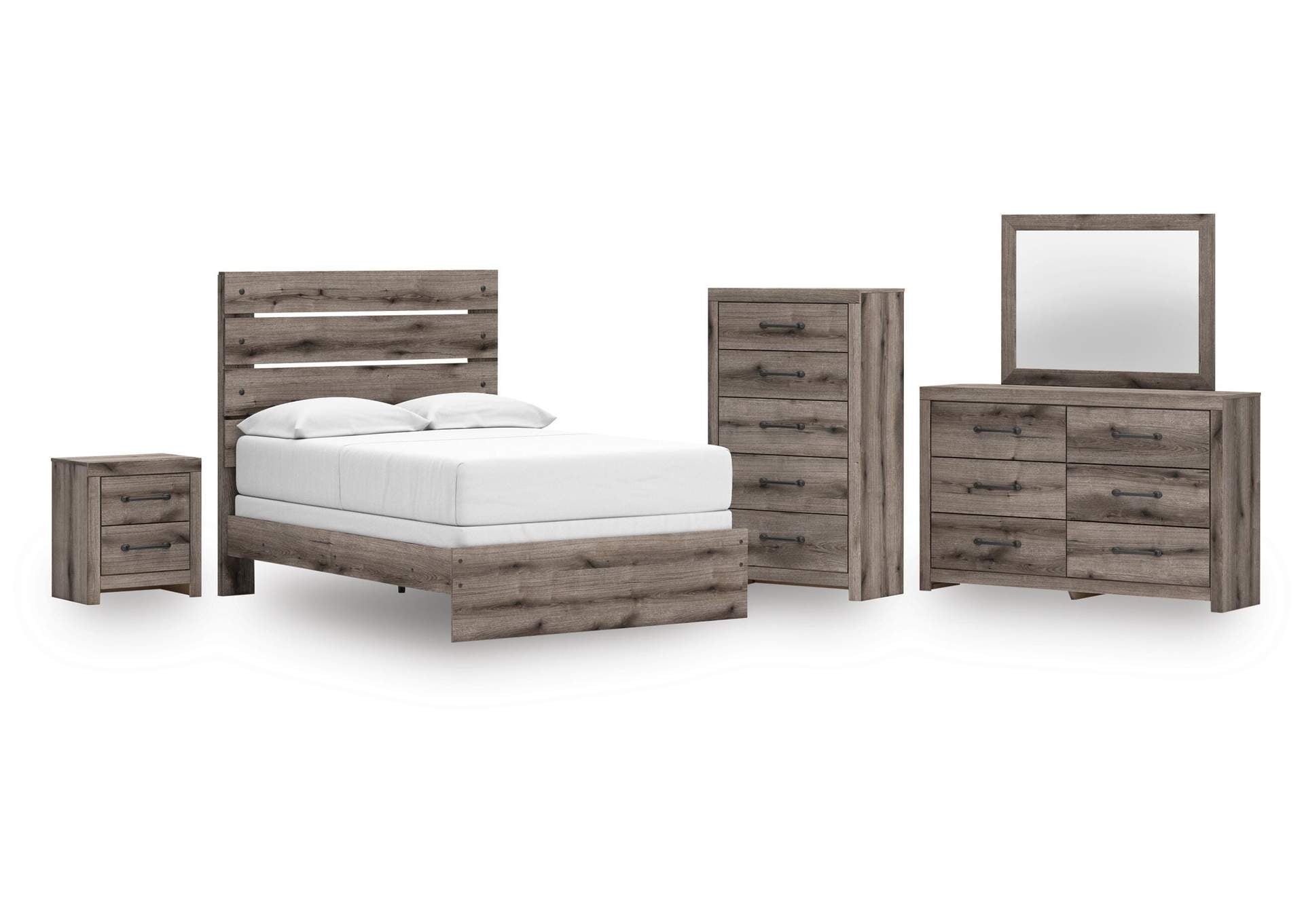 Urbanoore Full Panel Bed, Dresser, Mirror, Chest and Nightstand