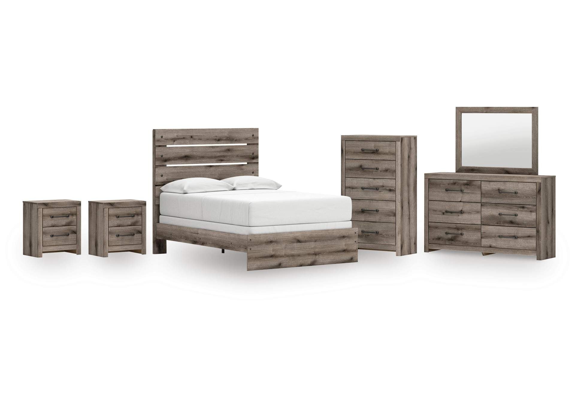 Urbanoore Full Panel Bed, Dresser, Mirror, Chest and 2 Nightstands