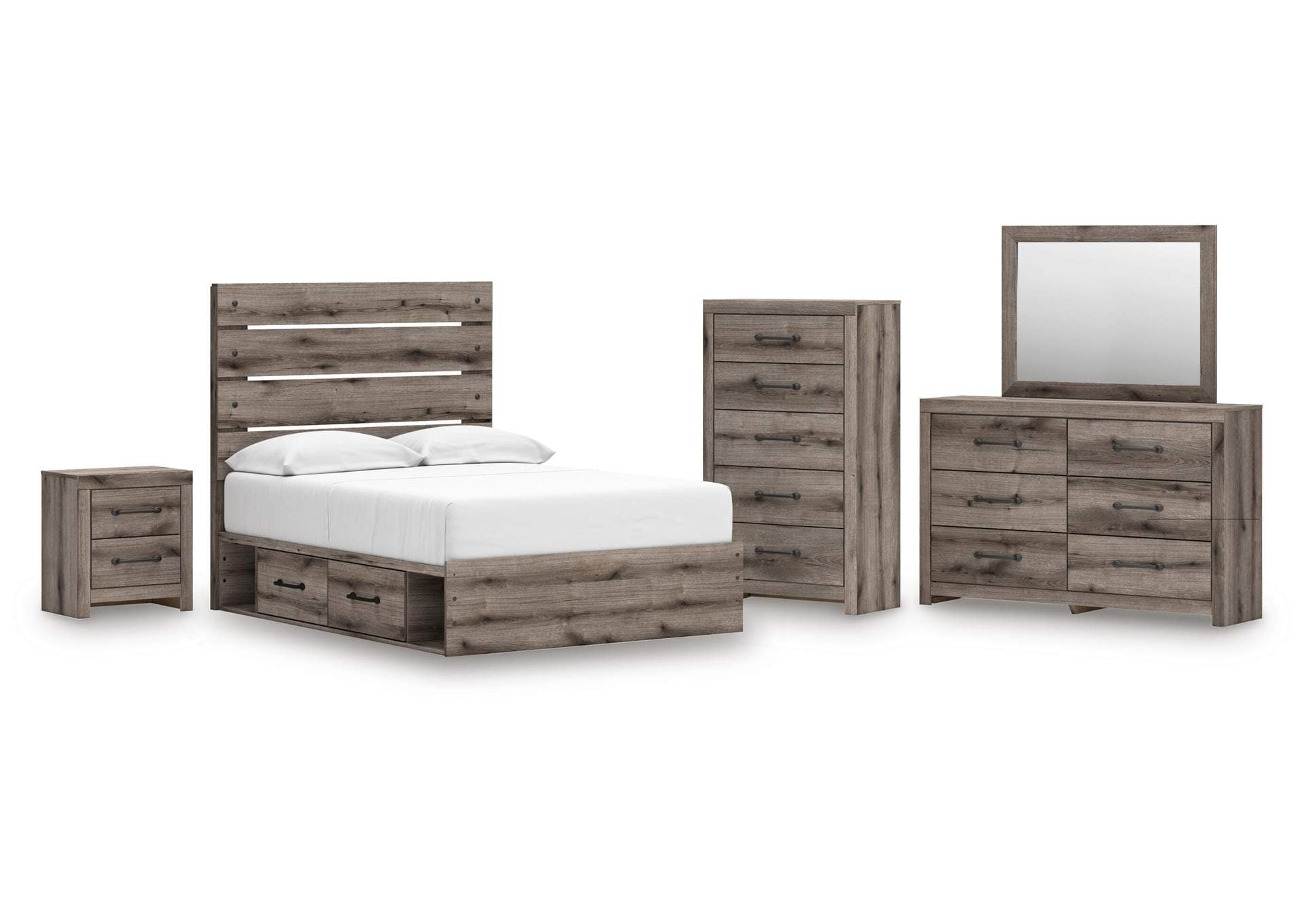 Urbanoore Full Panel Storage Bed, Dresser, Mirror, Chest and Nightstand