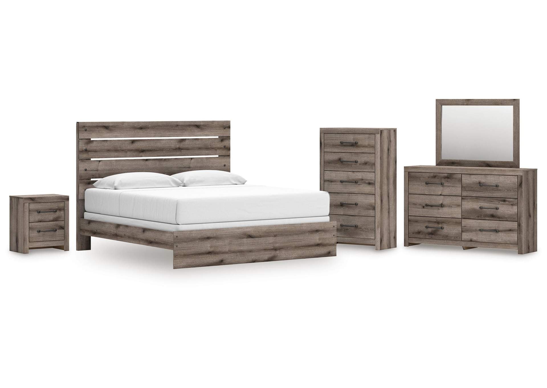 Urbanoore King Panel Bed, Dresser, Mirror, Chest and Nightstand