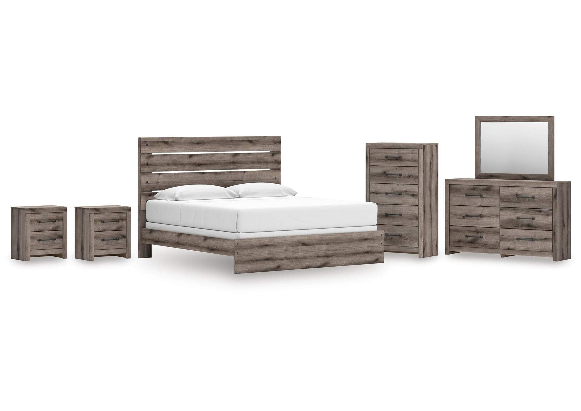 Urbanoore King Panel Bed, Dresser, Mirror, Chest and 2 Nightstands