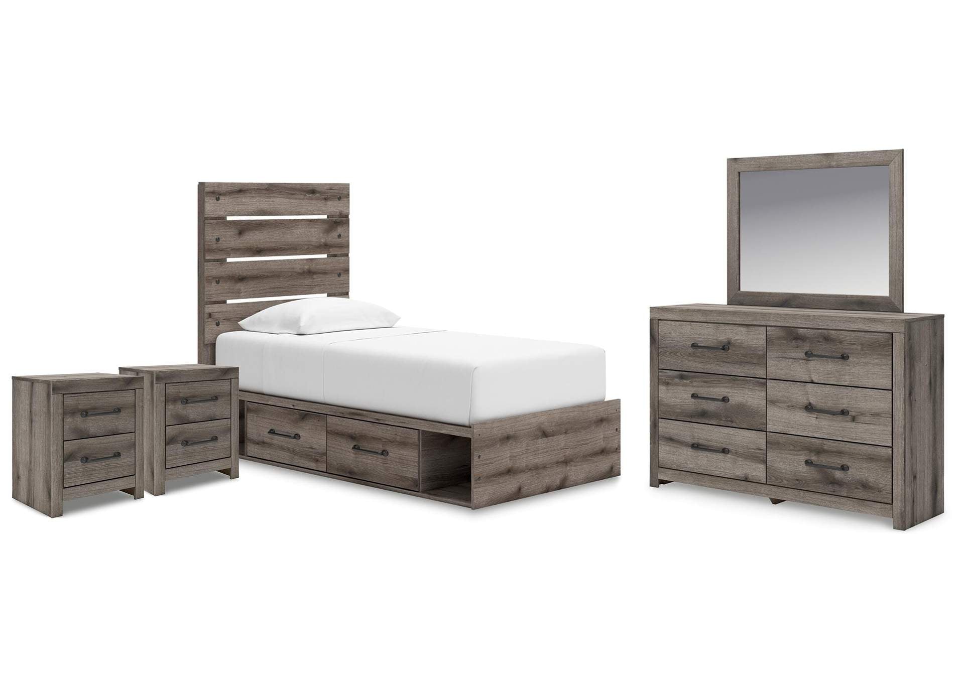 Urbanoore Twin Panel Bed with Storage, Dresser, Mirror and 2 Nightstands