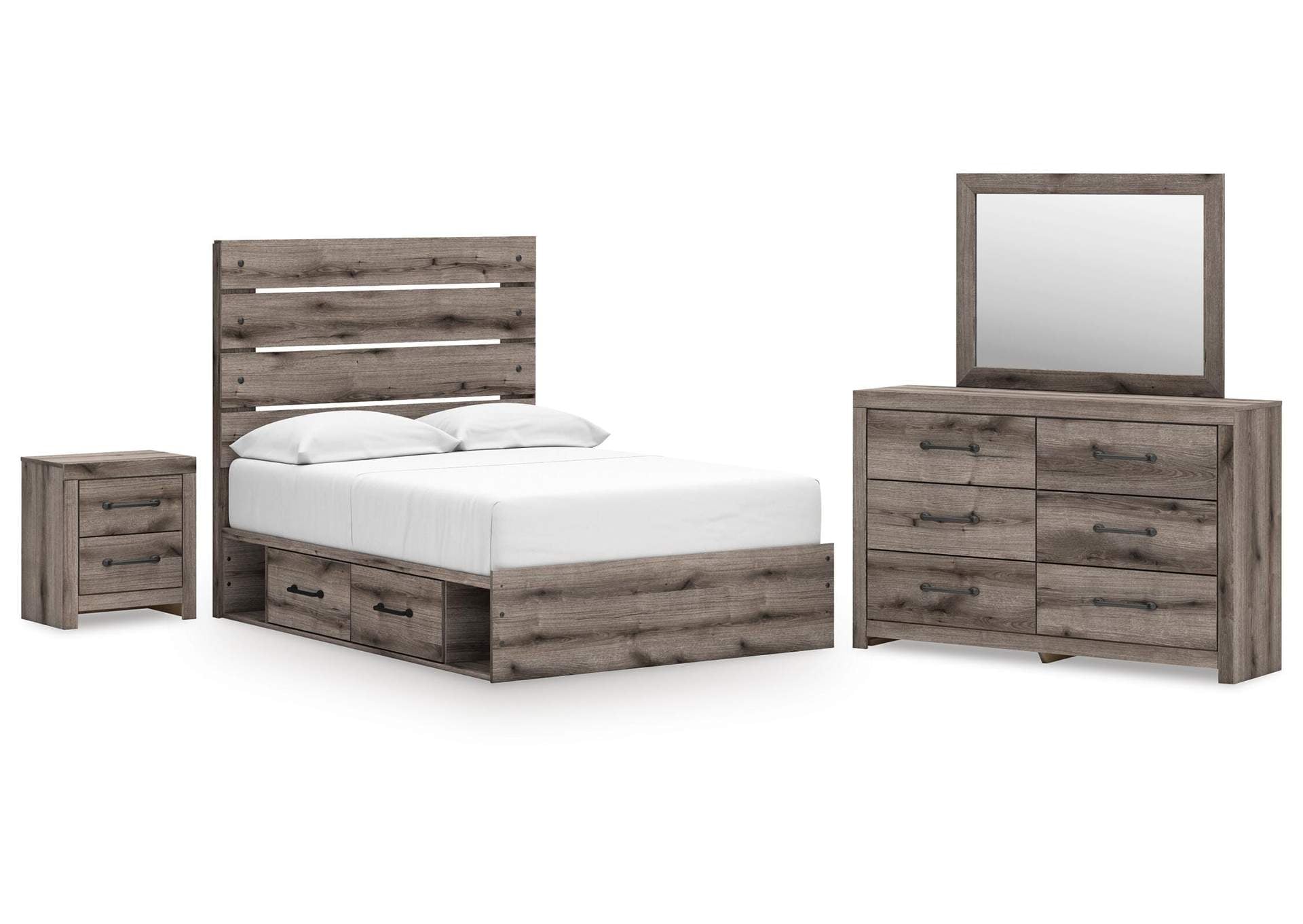 Urbanoore Full Panel Bed with Storage, Dresser, Mirror and Nightstand