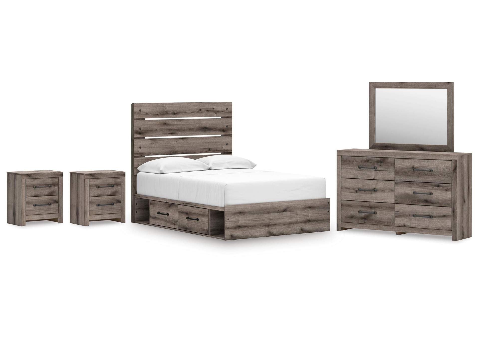 Urbanoore Full Panel Bed with Storage, Dresser, Mirror and 2 Nightstands