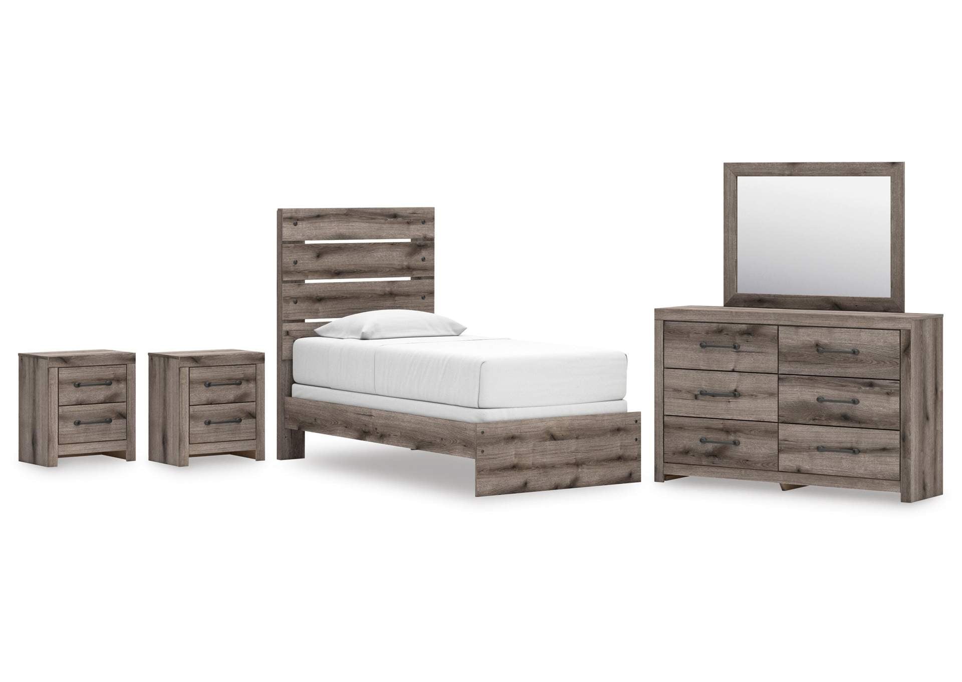 Urbanoore Twin Panel Bed, Dresser, Mirror and 2 Nightstands
