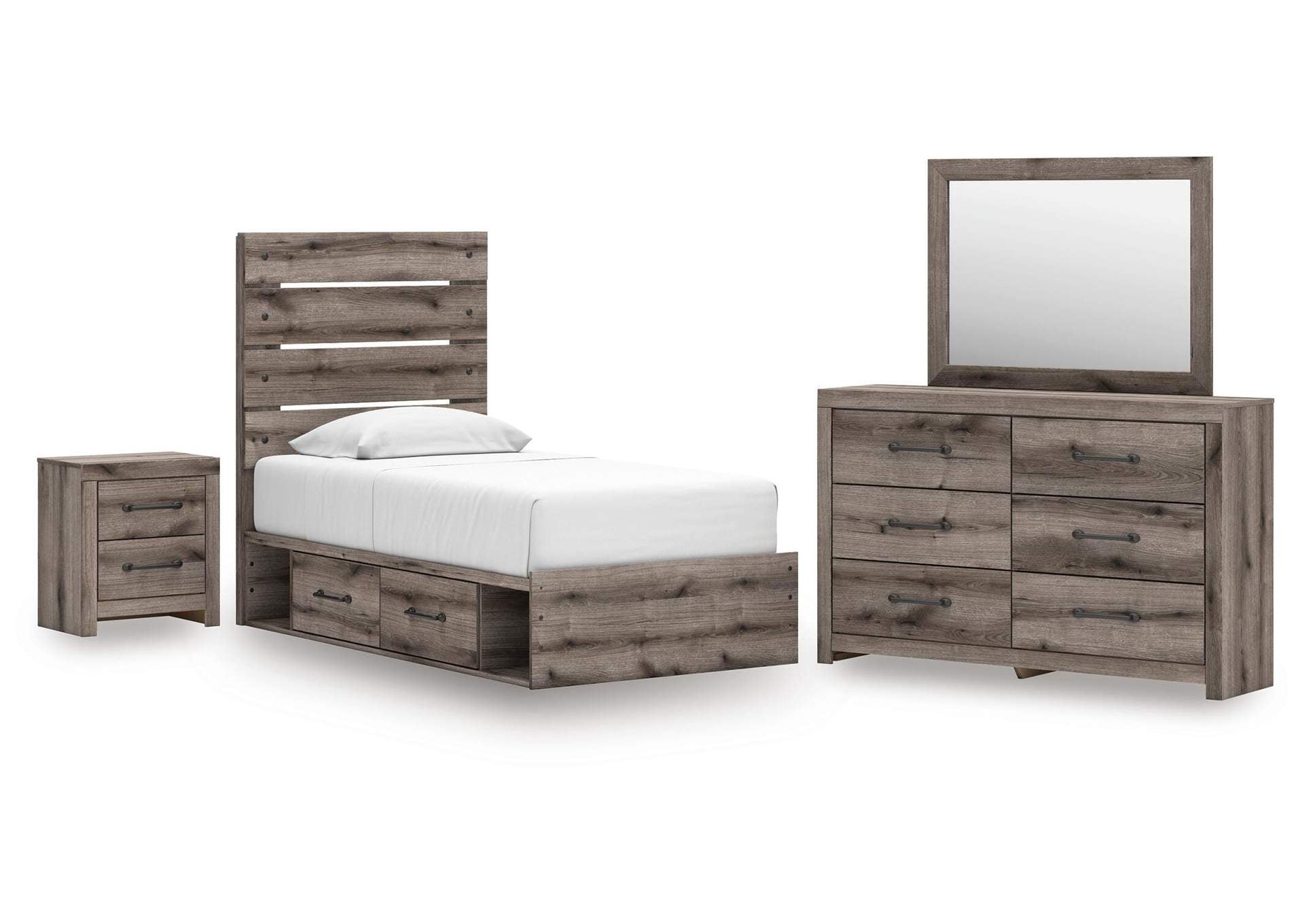 Urbanoore Twin Panel Storage Bed, Dresser, Mirror and Nightstand