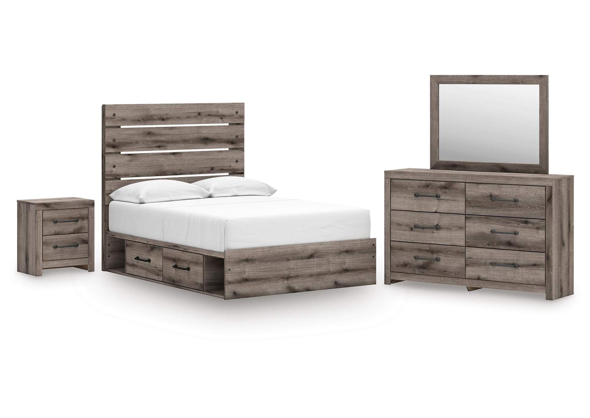 Urbanoore Full Panel Storage Bed, Dresser, Mirror and Nightstand