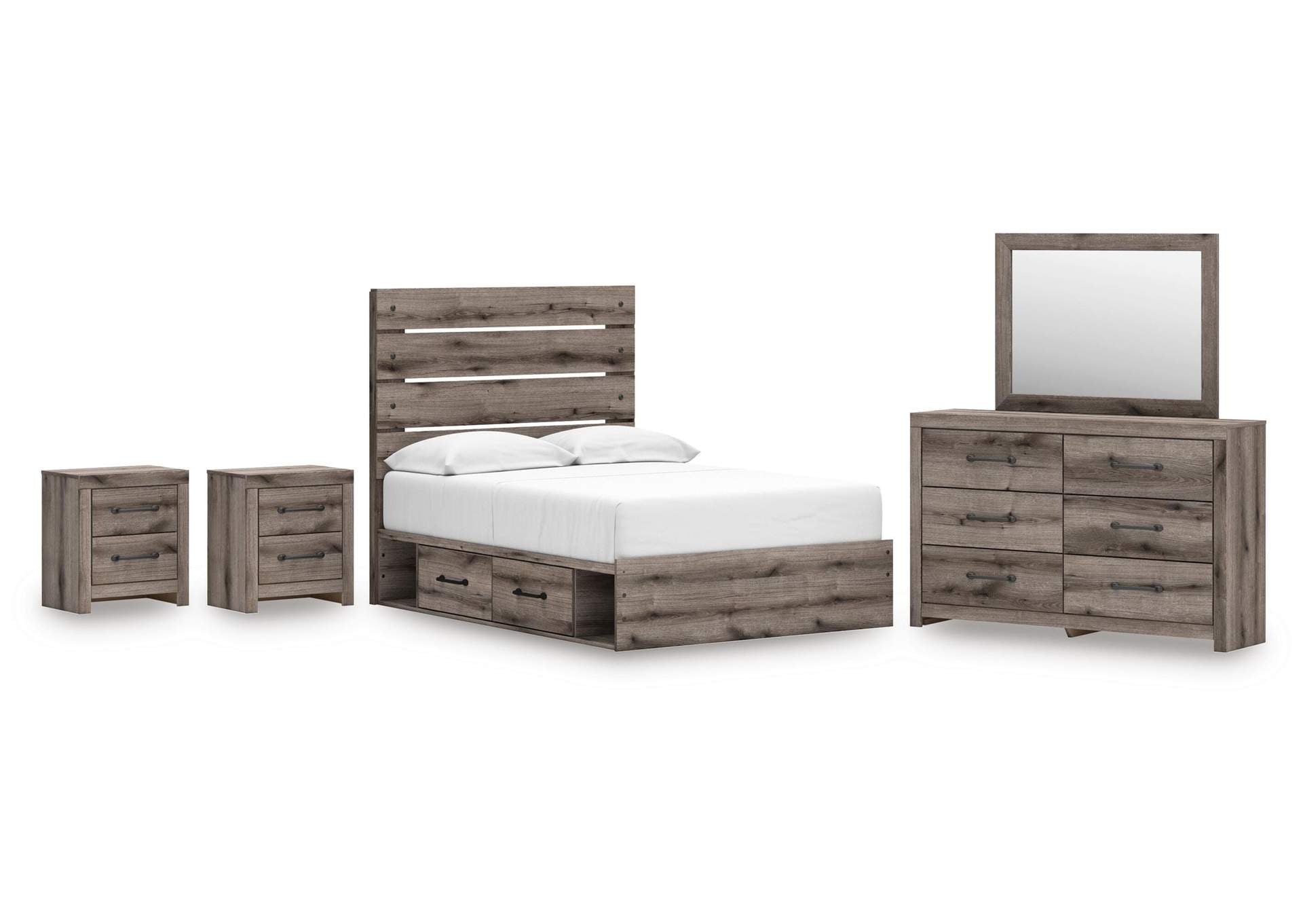 Urbanoore Full Panel Storage Bed, Dresser, Mirror and 2 Nightstands