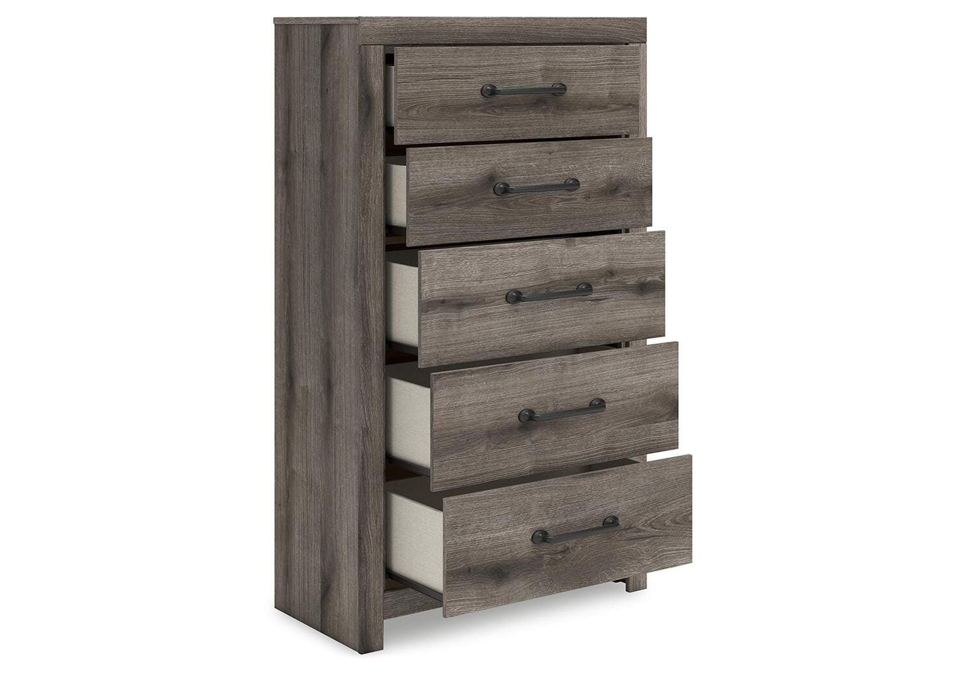 Urbanoore Full Panel Storage Bed, Dresser, Mirror and Chest angled view