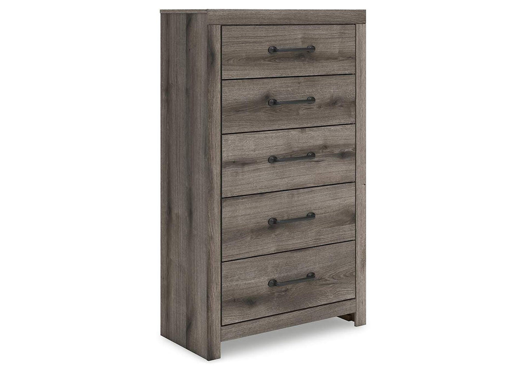 Urbanoore Twin Panel Storage Bed, Dresser, Mirror, Chest and 2 Nightstands angled view
