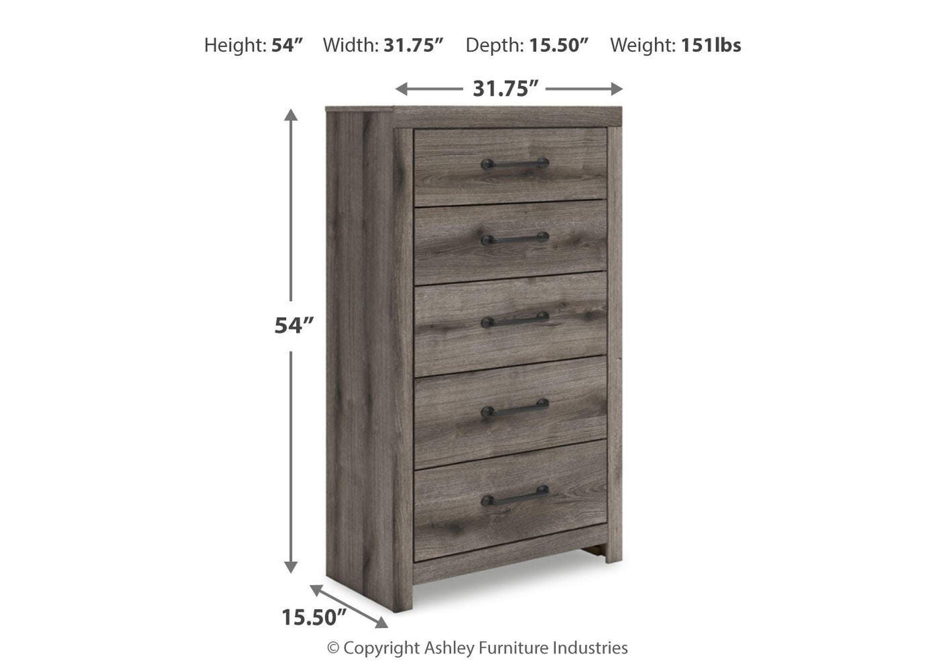 Urbanoore King Panel Bed, Dresser, Mirror and Chest dimensions