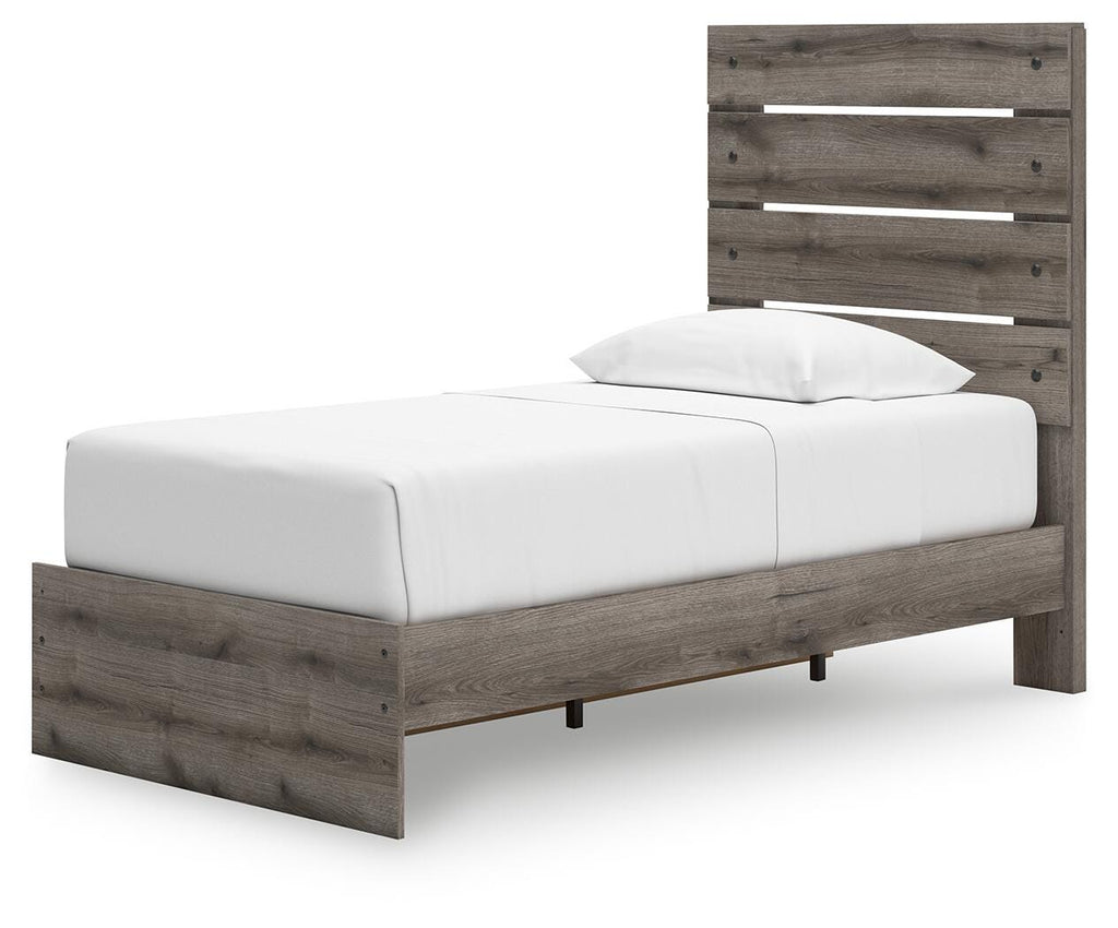 Graystorm Twin Panel Storage Bed in Brown Gray, angle view