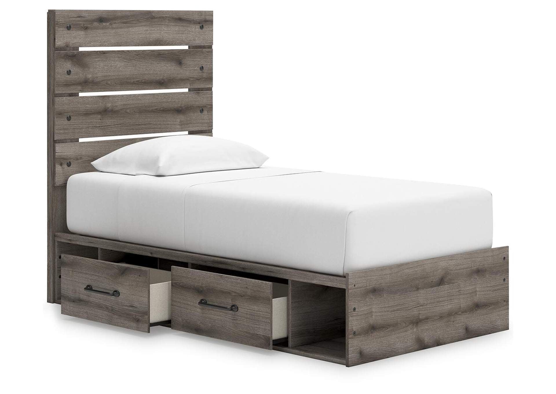 Urbanoore Twin Panel Storage Bed, Dresser, Mirror, Chest and 2 Nightstands angled view